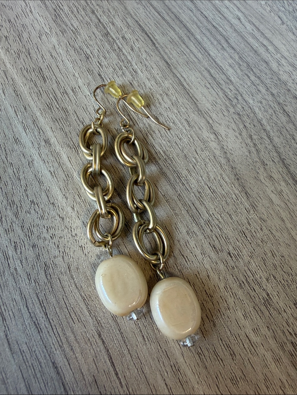 Lucky Brand Gold-Tone Chain Drop Earrings with Cream Beads